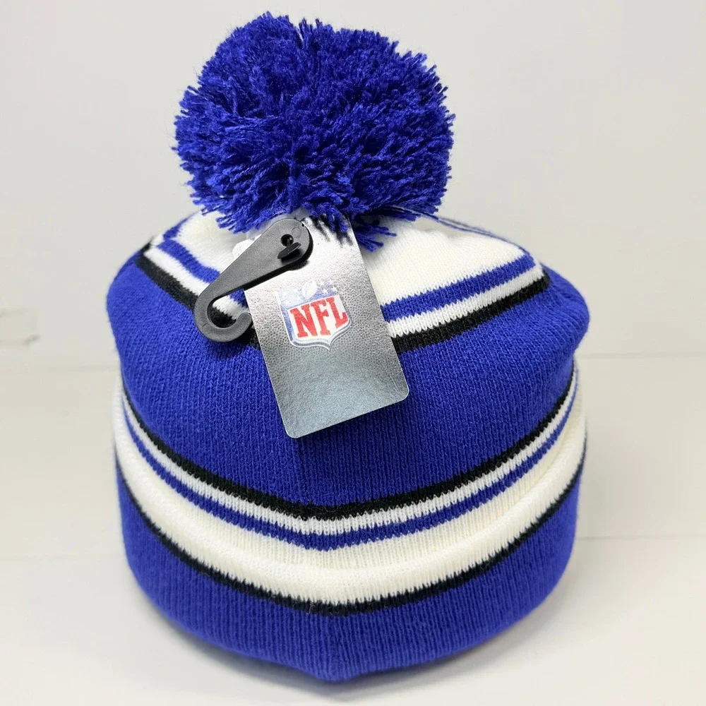 Indianapolis Colts Beanie Youth 47 Brand Blue White Striped NFL Pom Winter Hat